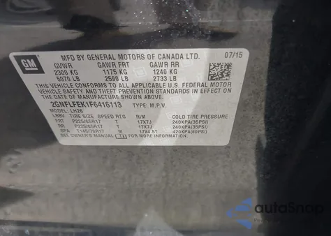 2015 Chevrolet Equinox 1Lt z USA, uszkodzony, nr VIN 2GNFLFEK1F6416113